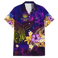 Northern Mariana Islands Family Matching Off Shoulder Maxi Dress and Hawaiian Shirt Whale Hibiscus Polynesian DT02 Dad's Shirt - Short Sleeve Purple - Polynesian Pride