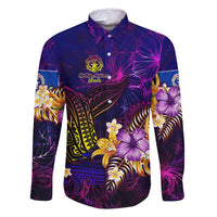 Northern Mariana Islands Family Matching Off Shoulder Maxi Dress and Hawaiian Shirt Whale Hibiscus Polynesian DT02 Dad's Shirt - Long Sleeve Purple - Polynesian Pride