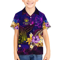 Northern Mariana Islands Family Matching Off Shoulder Maxi Dress and Hawaiian Shirt Whale Hibiscus Polynesian DT02 Son's Shirt Purple - Polynesian Pride