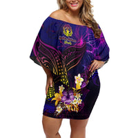 Northern Mariana Islands Family Matching Off Shoulder Short Dress and Hawaiian Shirt Whale Hibiscus Polynesian DT02 Mom's Dress Purple - Polynesian Pride