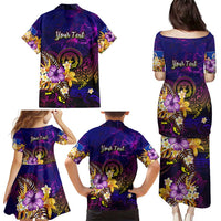 Northern Mariana Islands Family Matching Puletasi and Hawaiian Shirt Whale Hibiscus Polynesian