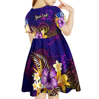 Northern Mariana Islands Kid Short Sleeve Dress Whale Hibiscus Polynesian DT02 - Polynesian Pride