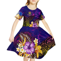 Northern Mariana Islands Kid Short Sleeve Dress Whale Hibiscus Polynesian DT02 - Polynesian Pride