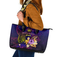 Northern Mariana Islands Leather Tote Bag Whale Hibiscus Polynesian
