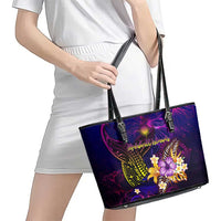 Marshall Islands Leather Tote Bag Whale Hibiscus Polynesian