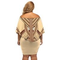 Fiji Bula Off Shoulder Short Dress Tapa Pattern Design DT02 - Polynesian Pride