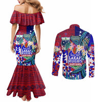 Manu Samoa Rugby 2023 Couples Matching Mermaid Dress and Long Sleeve Button Shirts Humpback Whale Hexagon Tribal Tropical Style DT02 - Polynesian Pride