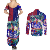 Manu Samoa Rugby 2023 Couples Matching Summer Maxi Dress and Long Sleeve Button Shirts Humpback Whale Hexagon Tribal Tropical Style DT02 - Polynesian Pride