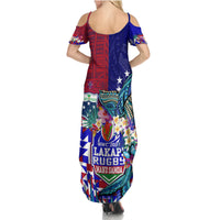 Manu Samoa Rugby 2023 Summer Maxi Dress Humpback Whale Hexagon Tribal Tropical Style DT02 - Polynesian Pride