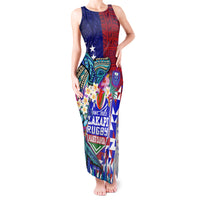 Manu Samoa Rugby 2023 Tank Maxi Dress Humpback Whale Hexagon Tribal Tropical Style DT02 Women Blue - Polynesian Pride