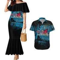 Fiji Rugby Couples Matching Mermaid Dress and Hawaiian Shirt Bring The Heat DT02 Blue - Polynesian Pride