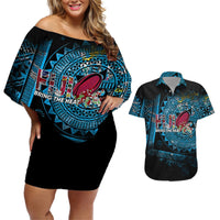 Fiji Rugby Couples Matching Off Shoulder Short Dress and Hawaiian Shirt Bring The Heat DT02 Blue - Polynesian Pride