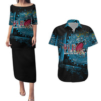 Fiji Rugby Couples Matching Puletasi Dress and Hawaiian Shirt Bring The Heat DT02 Blue - Polynesian Pride