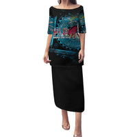 Fiji Rugby Puletasi Bring The Heat DT02 Long Dress Blue - Polynesian Pride