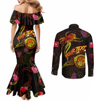 Wallis and Futuna Couples Matching Mermaid Dress and Long Sleeve Button Shirt Octopus Plumeria Polynesian Tattoo