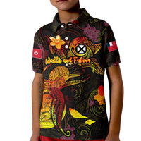 Wallis and Futuna Kid Polo Shirt Octopus Plumeria Polynesian Tattoo DT02 Kid Black - Polynesian Pride