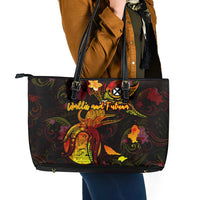 Wallis and Futuna Leather Tote Bag Octopus Plumeria Polynesian Tattoo