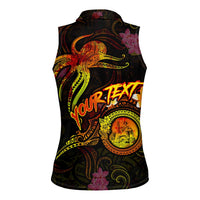 Wallis and Futuna Women Sleeveless Polo Shirt Octopus Plumeria Polynesian Tattoo