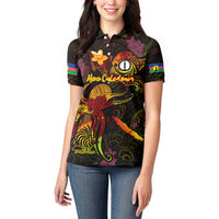 New Caledonia Women Polo Shirt Octopus Plumeria Polynesian Tattoo