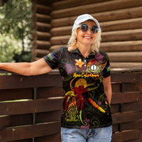 New Caledonia Women Polo Shirt Octopus Plumeria Polynesian Tattoo
