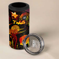 Tahiti French Polynesia 4 in 1 Can Cooler Tumbler Octopus Plumeria Polynesian Tattoo