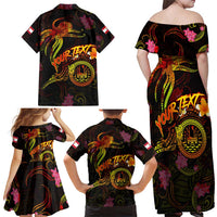 Tahiti French Polynesia Family Matching Off Shoulder Maxi Dress and Hawaiian Shirt Octopus Plumeria Polynesian Tattoo