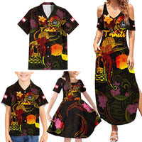 Tahiti French Polynesia Family Matching Summer Maxi Dress and Hawaiian Shirt Octopus Plumeria Polynesian Tattoo