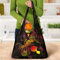 Tahiti French Polynesia Grocery Bag Octopus Plumeria Polynesian Tattoo