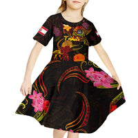 Tahiti French Polynesia Kid Short Sleeve Dress Octopus Plumeria Polynesian Tattoo DT02 - Polynesian Pride
