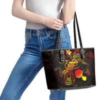 Tahiti French Polynesia Leather Tote Bag Octopus Plumeria Polynesian Tattoo