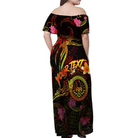 Tahiti French Polynesia Off Shoulder Maxi Dress Octopus Plumeria Polynesian Tattoo DT02 - Polynesian Pride