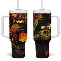 Tahiti French Polynesia Tumbler With Handle Octopus Plumeria Polynesian Tattoo