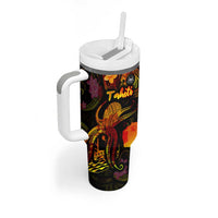 Tahiti French Polynesia Tumbler With Handle Octopus Plumeria Polynesian Tattoo