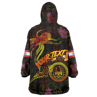 Tahiti French Polynesia Wearable Blanket Hoodie Octopus Plumeria Polynesian Tattoo