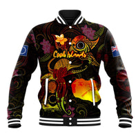 Cook Islands Baseball Jacket Octopus Plumeria Polynesian Tattoo DT02 Unisex Black - Polynesian Pride