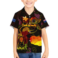Cook Islands Family Matching Off The Shoulder Long Sleeve Dress and Hawaiian Shirt Octopus Plumeria Polynesian Tattoo DT02 Son's Shirt Black - Polynesian Pride