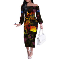 Cook Islands Off The Shoulder Long Sleeve Dress Octopus Plumeria Polynesian Tattoo