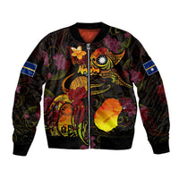 Nauru Bomber Jacket Octopus Plumeria Polynesian Tattoo DT02 Unisex Black - Polynesian Pride