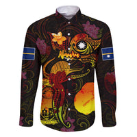 Nauru Family Matching Long Sleeve Bodycon Dress and Hawaiian Shirt Octopus Plumeria Polynesian Tattoo