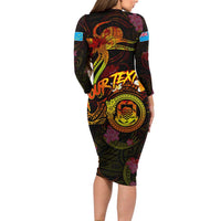 Tuvalu Long Sleeve Bodycon Dress Octopus Plumeria Polynesian Tattoo