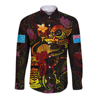 Tuvalu Long Sleeve Button Shirt Octopus Plumeria Polynesian Tattoo