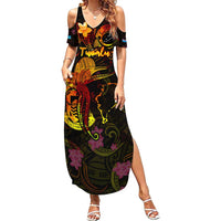 Tuvalu Summer Maxi Dress Octopus Plumeria Polynesian Tattoo