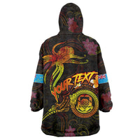 Tuvalu Wearable Blanket Hoodie Octopus Plumeria Polynesian Tattoo