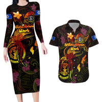 Northern Mariana Islands Couples Matching Long Sleeve Bodycon Dress and Hawaiian Shirt Octopus Plumeria Polynesian Tattoo