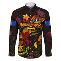 Northern Mariana Islands Family Matching Mermaid Dress and Hawaiian Shirt Octopus Plumeria Polynesian Tattoo DT02 Dad's Shirt - Long Sleeve Black - Polynesian Pride
