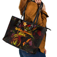 Northern Mariana Islands Leather Tote Bag Octopus Plumeria Polynesian Tattoo