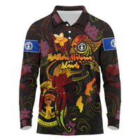 Northern Mariana Islands Long Sleeve Polo Shirt Octopus Plumeria Polynesian Tattoo
