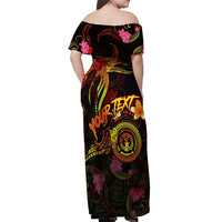 Northern Mariana Islands Off Shoulder Maxi Dress Octopus Plumeria Polynesian Tattoo