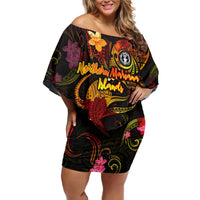 Northern Mariana Islands Off Shoulder Short Dress Octopus Plumeria Polynesian Tattoo