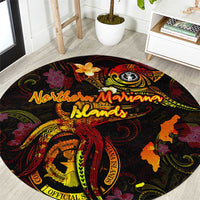 Northern Mariana Islands Round Carpet Octopus Plumeria Polynesian Tattoo